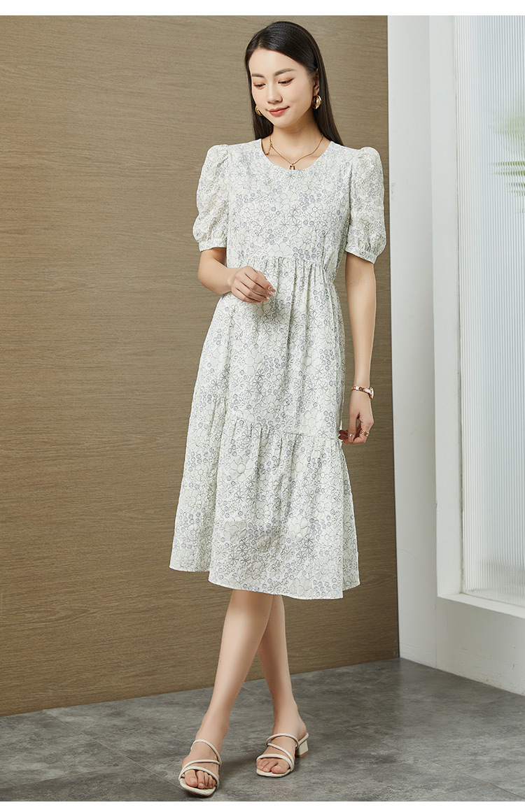 梦舒雅连衣裙2022年新款清新温柔风泡泡袖连衣裙春夏2022新款甜美高腰