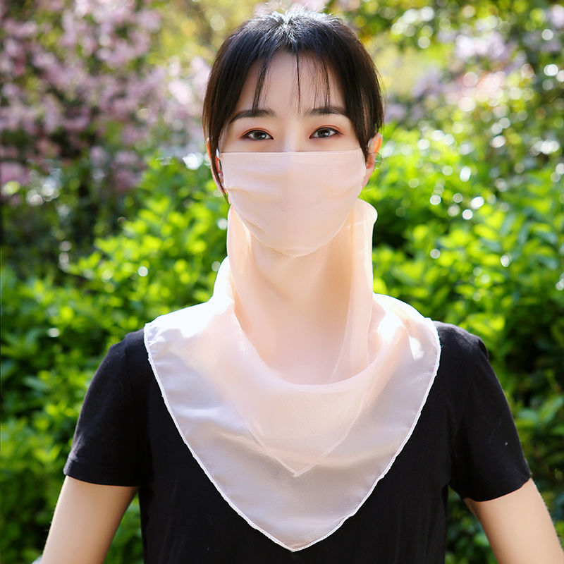 防嗮面罩冰丝口罩夏季防尘透气面纱女防晒护颈遮阳香槟色