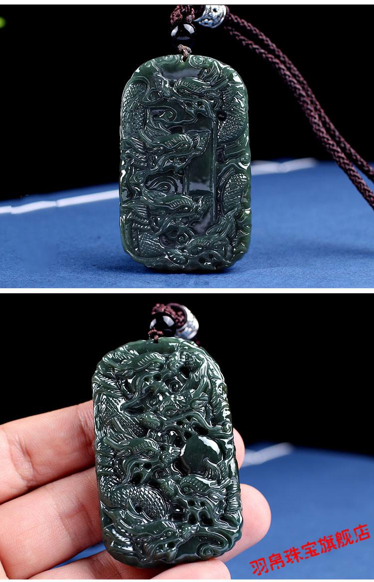 仿古玉坠男女士款九龙护主玉牌生肖龙玉石项链挂件护身玉佩