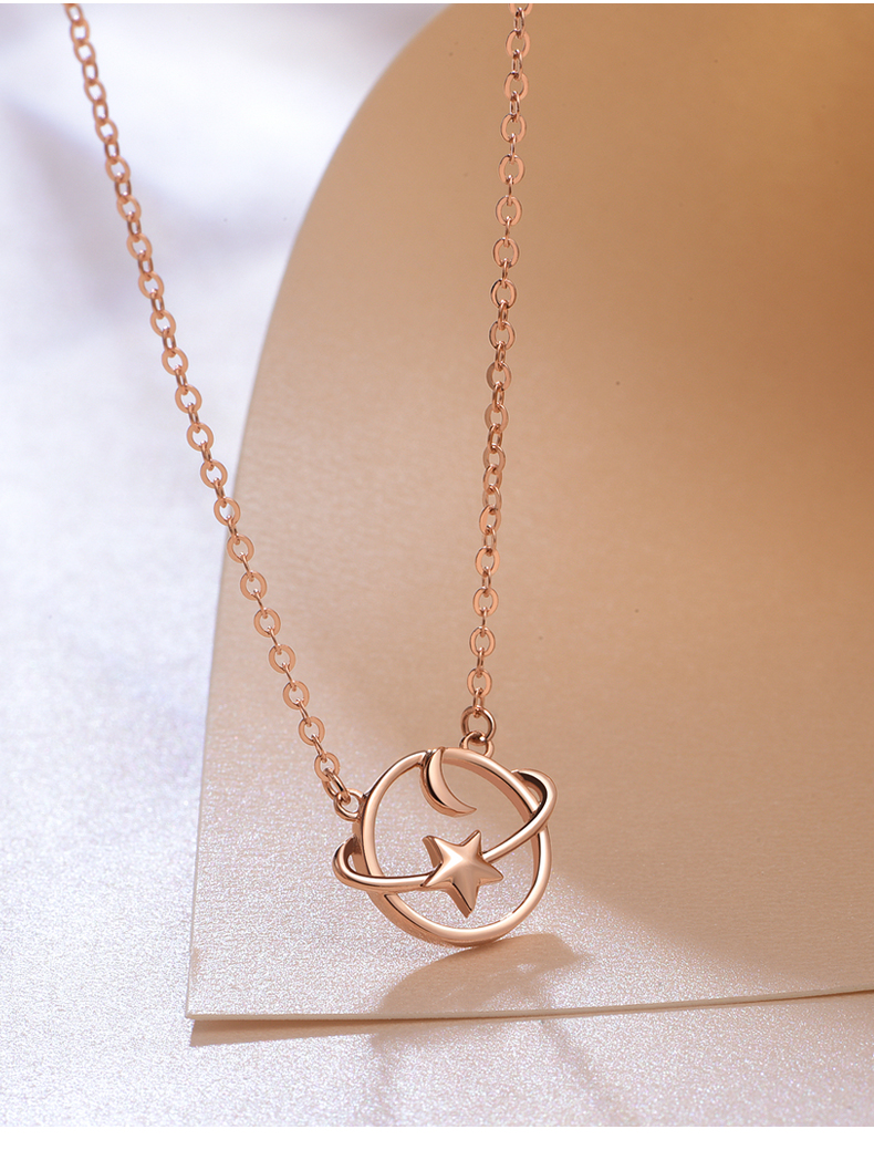 彩金玫瑰金星月吊坠项链女锁骨链颈链简约浪漫首饰饰品生日生日礼物送