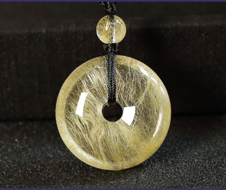 爵立天然金发晶平安扣吊坠男女款黄水晶项链转运挂件饰品配证书f01号