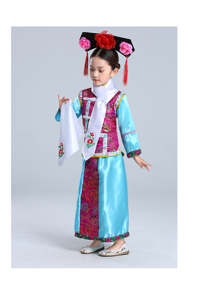 儿童格格服清朝贵妃宫廷公主还珠格格满族服装女童古装演出摄影服粉色