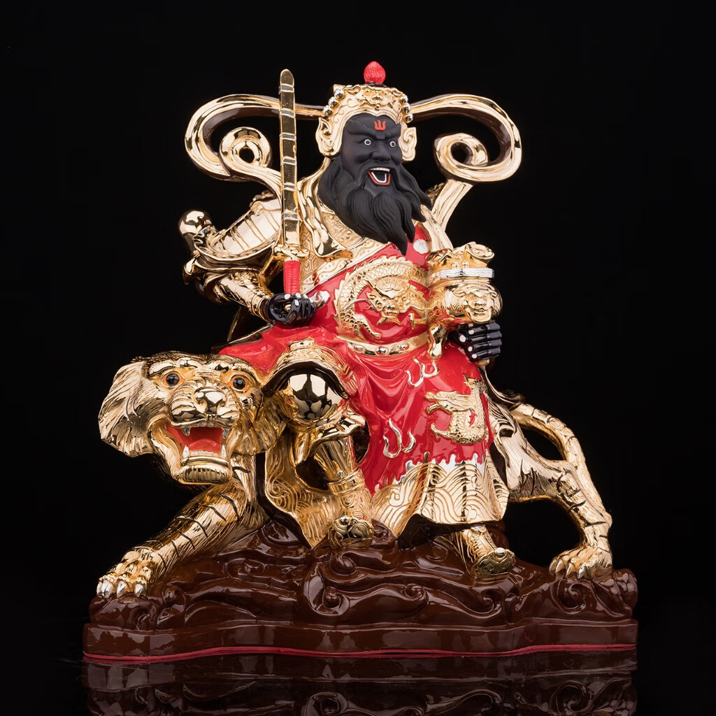 鎏金纯铜五路财神武财神赵公明神像中路财神爷摆件 高26厘米 红衣