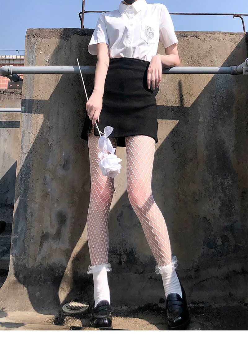 儒芳 鱼网袜白色渔网袜jk白丝萝莉可爱长袜连体裤学生女黑丝夏季新款