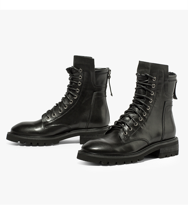 圣诞节礼物cdf时尚马丁靴女经典百搭真皮系带圆头复古英伦风粗跟女