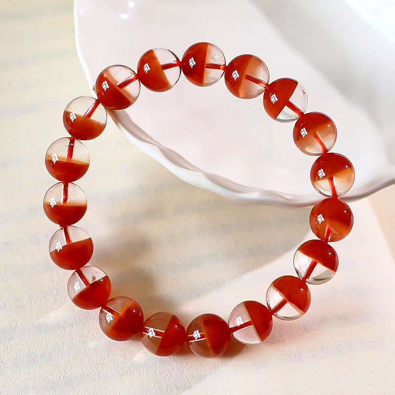 檀福匠7a收藏天然聚宝盆单圈红水晶手串佛珠情侣款一物一图my001号13