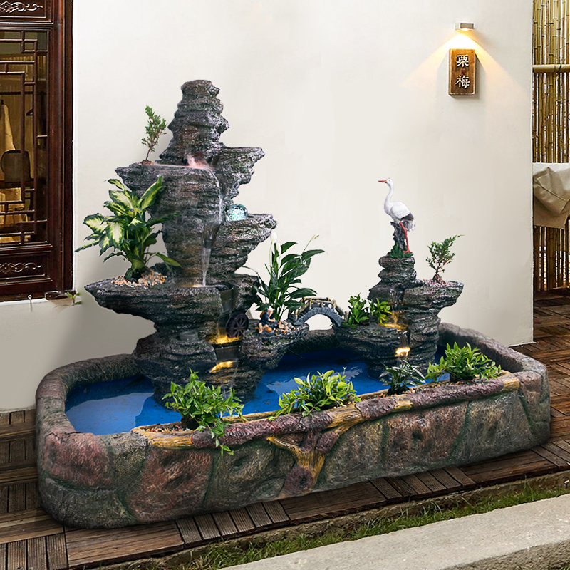 大型假山喷泉景观流水鱼池山水盆景加湿客厅阳台办公室内户外景观摆件