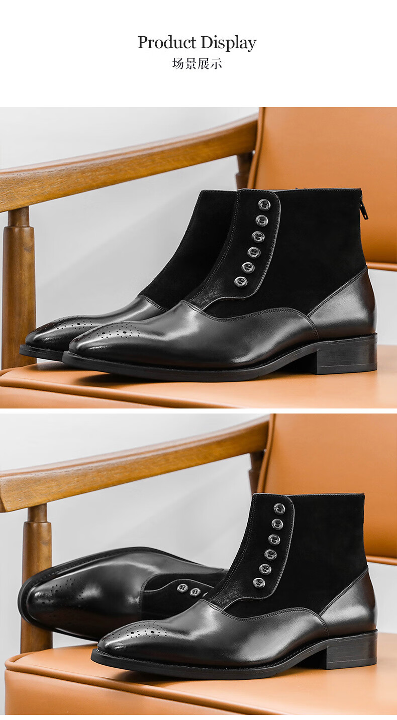 马靴布洛克男士皮靴复古擦色真s皮男士纽扣百搭品质定制款 深棕色 38