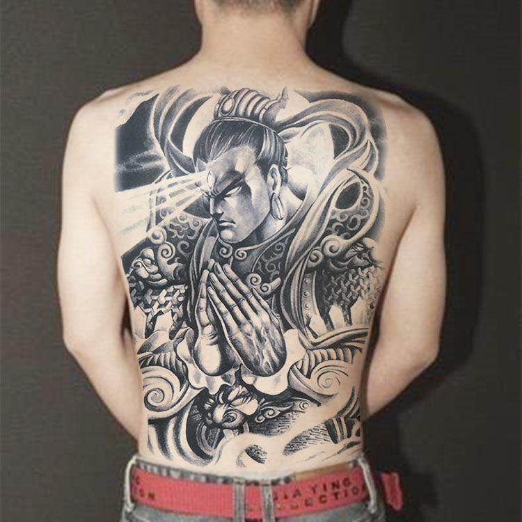新品纹身贴满背满背二郎神天眼纹身贴防水仿真刺青色杨戬后背大图案大