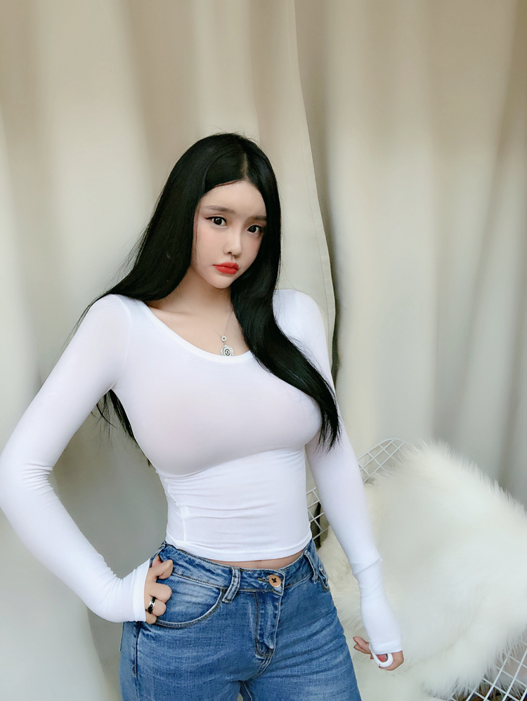 韩国2021性感紧身微透打底衫t恤女装长袖修身显胸紧身