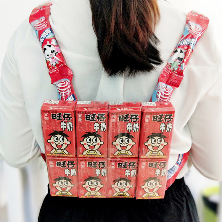 秋天的个零食包包双肩包抖音同款网红棒棒糖ad牛奶儿童礼物 心型包包