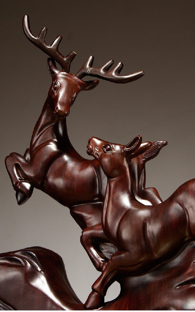 卡洛乐木雕动物梅花鹿摆件前程似锦红木工艺品家居寓意客厅装饰礼品