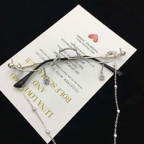 心墨染新品金丝眼镜链子抖音网红同款下半框无镜片眼镜框架女带链条