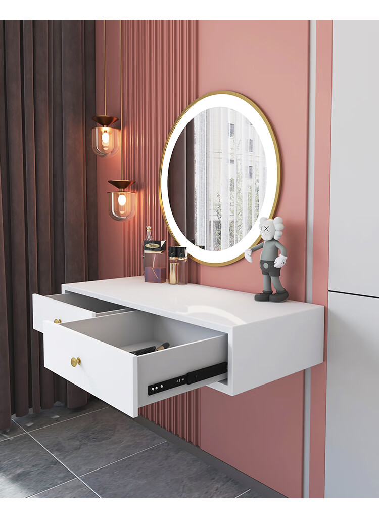 简易梳妆台壁挂式梳妆台实木卧室小户型化妆台北欧挂墙化妆桌轻奢飘窗