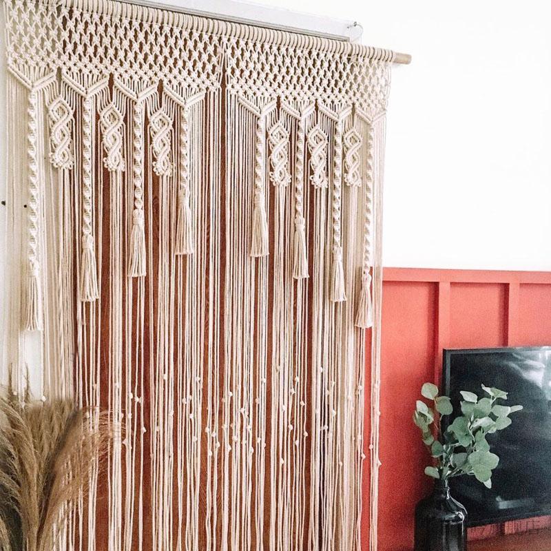 2022新款 网红流苏门帘简约手工编织彩色流苏门帘棉绳免打孔帘子玄关