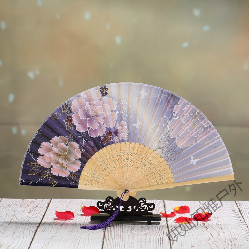 舞蹈扇子舞蹈扇真丝折扇女日式扇丝绸工艺镂空苏州流苏扇子女式古典