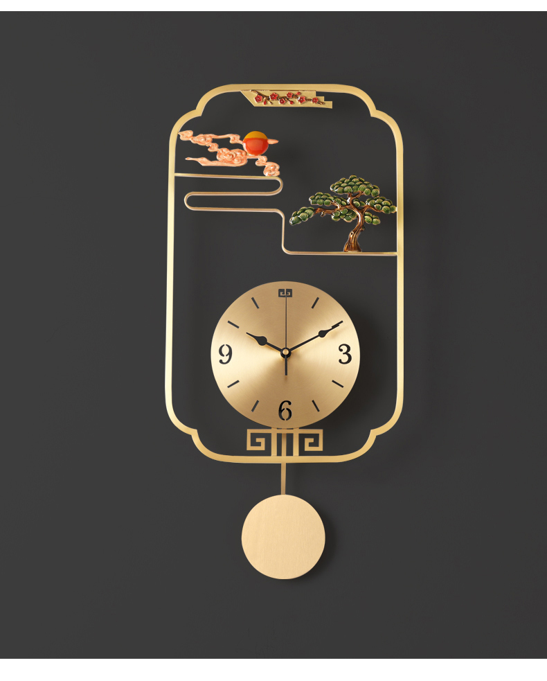 珐琅彩轻奢钟表时尚挂钟客厅新中式摆钟家用中国风石英挂墙表时钟