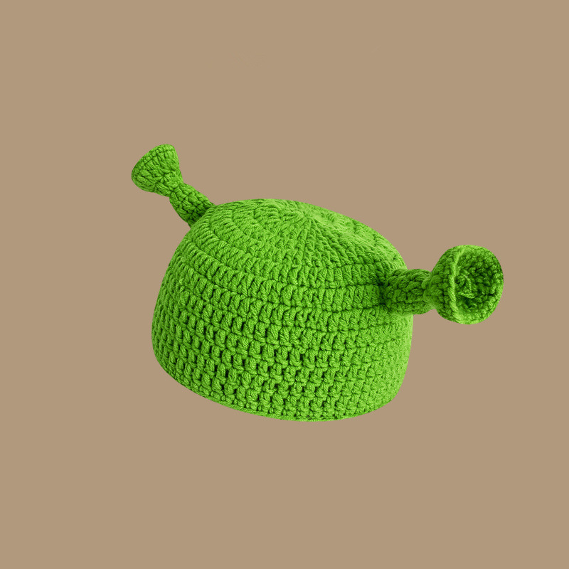 御帆 新款搞怪帽痞幼同款针织帽子绿色怪物史莱克帽卡通可爱草莓头套