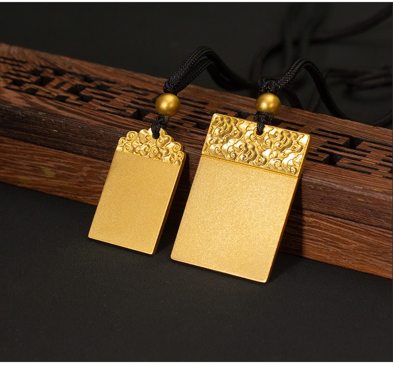 古法传承黄金吊坠男足金9999平安无事牌实心纯黄金方牌吊坠男女款本命