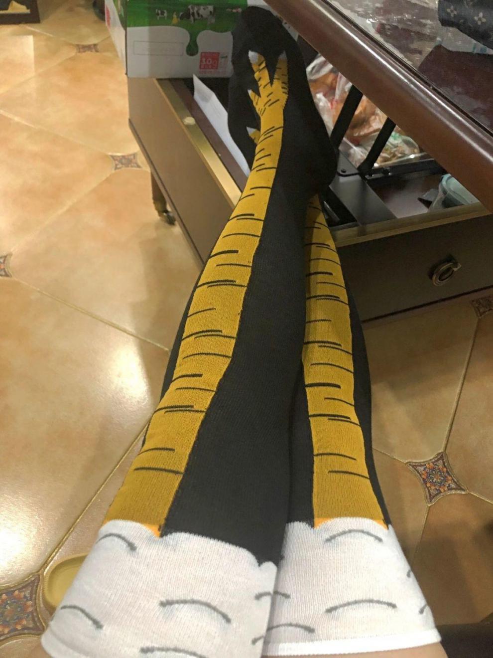 男女搞笑个性鸡爪袜逼真鸡脚袜3d袜子生日礼物r69黑底黄爪过膝长筒