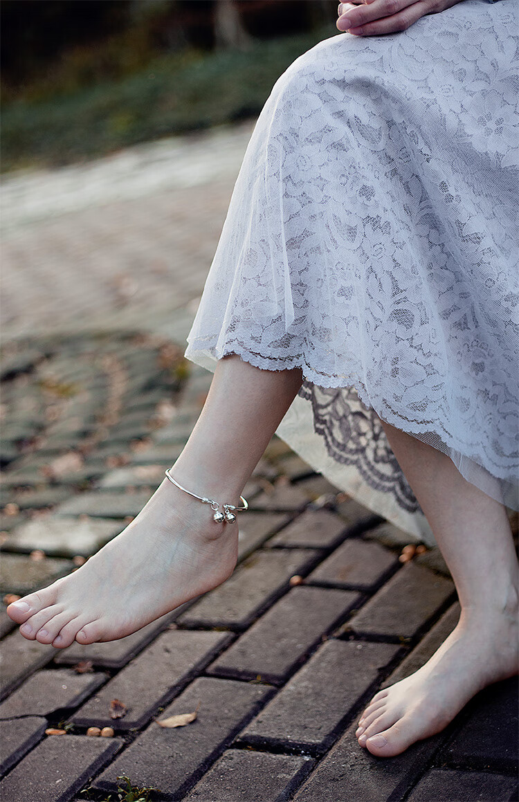 凌盛银脚链带铃铛999足银脚环足银脚镯甜美复古文艺宫铃首饰品女友