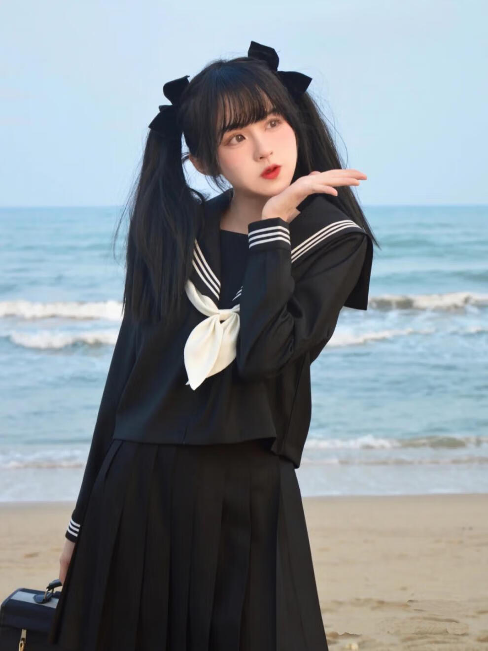 恒佩秋季日系jk制服少女生水手服黑三本裙可爱不良少女水手中间服套装