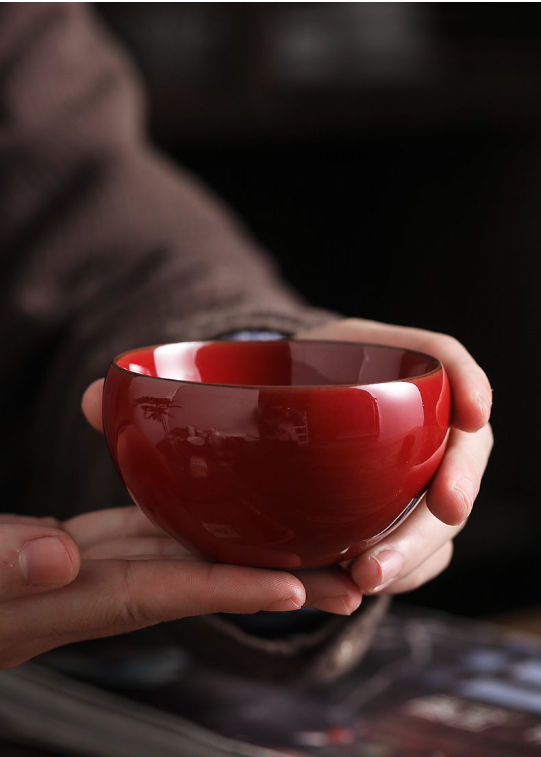 北保娇 红官窑茶杯 精致高端红官窑茶盏主人杯家用陶瓷品茗杯中式复古