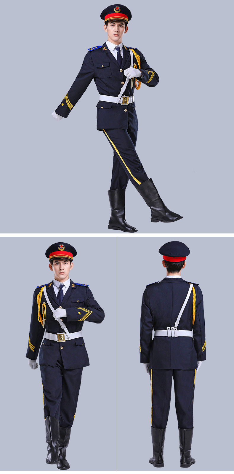 中学护卫队升旗手服装成人升旗仪式礼服班护旗手演出 女藏青11件套