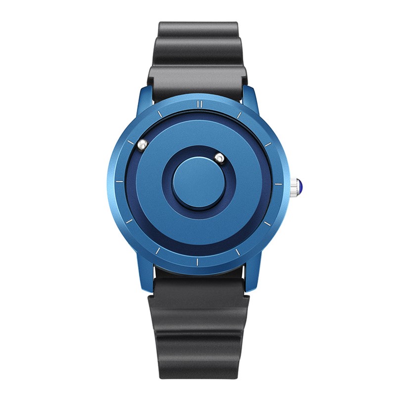 网红金属钢珠地球手表男士无指针表盘蓝色星球仪女表行星环绕日月的的