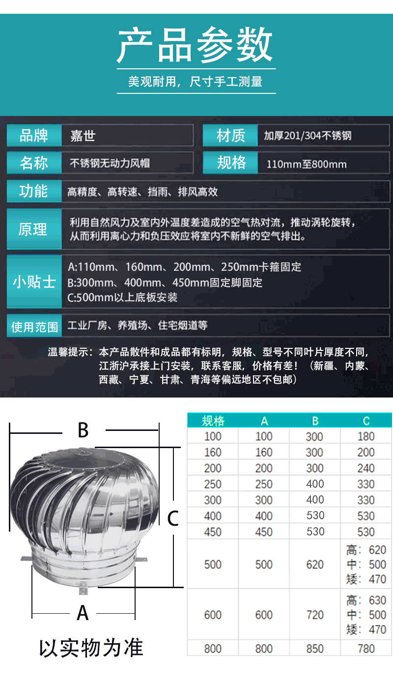 304不锈钢无动力600型风球风帽屋顶通风器厂房猪舍烟道排气换气球没有