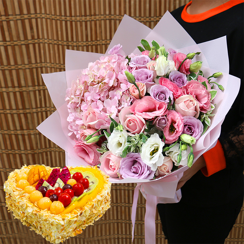 情人节生日蛋糕鲜花组合速递同城配送当天到全国订做花束北京上海广州