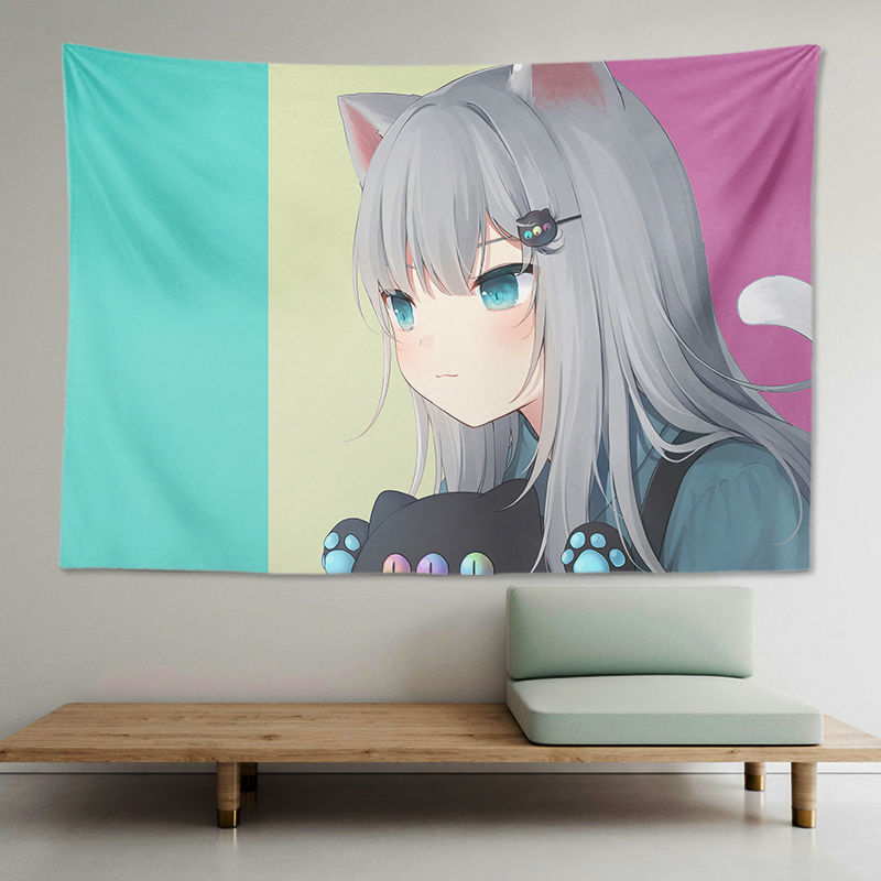 京品优选卡通动漫挂毯猫羽雫背景布甘城老师挂布猫耳女孩猫娘动漫挂毯