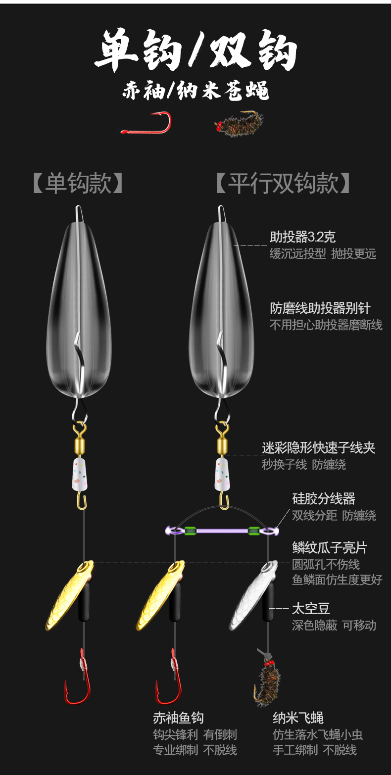 绑好不伤线瓜子亮片套装翘嘴白条马口鲫鱼饵飞蝇钩带助投器路亚假饵