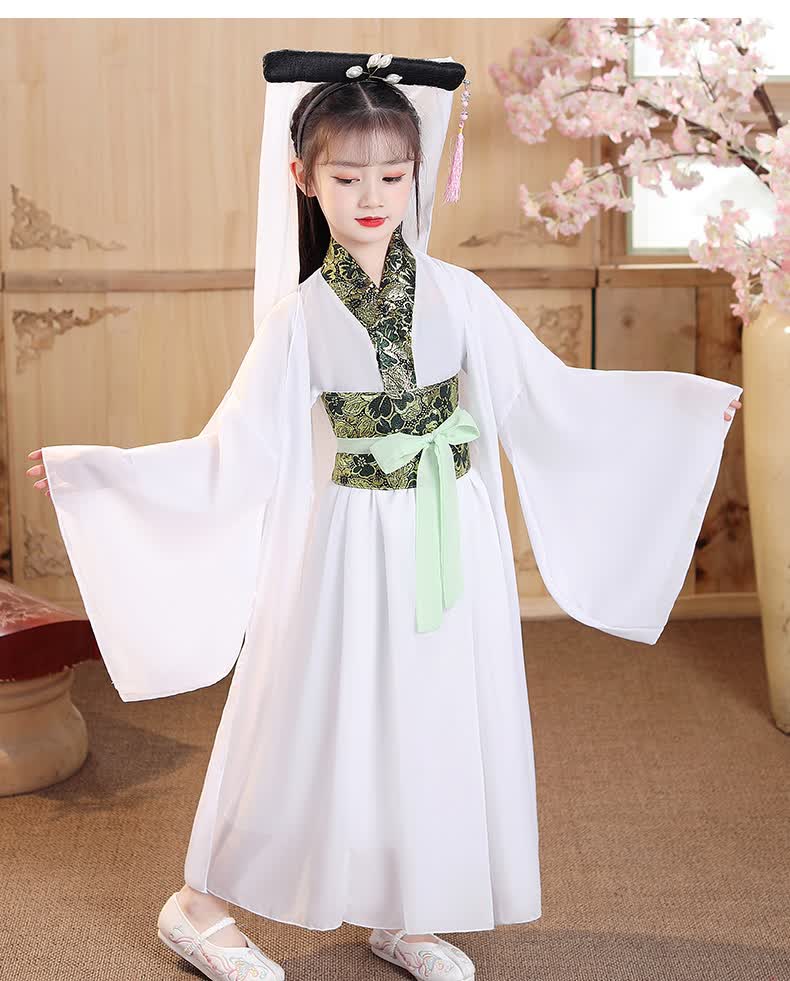 儿童演出服中国风白素贞服装仙女童汉服古装白色裙子不含头饰130cm
