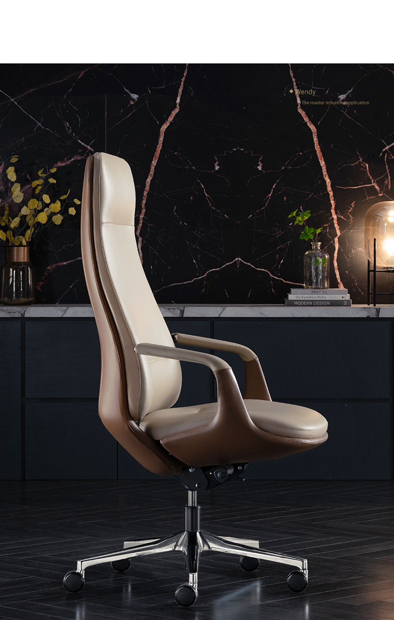 万蔻轻奢品牌意式轻奢老板办公椅进口皮大班椅可躺总裁转椅时尚书房椅