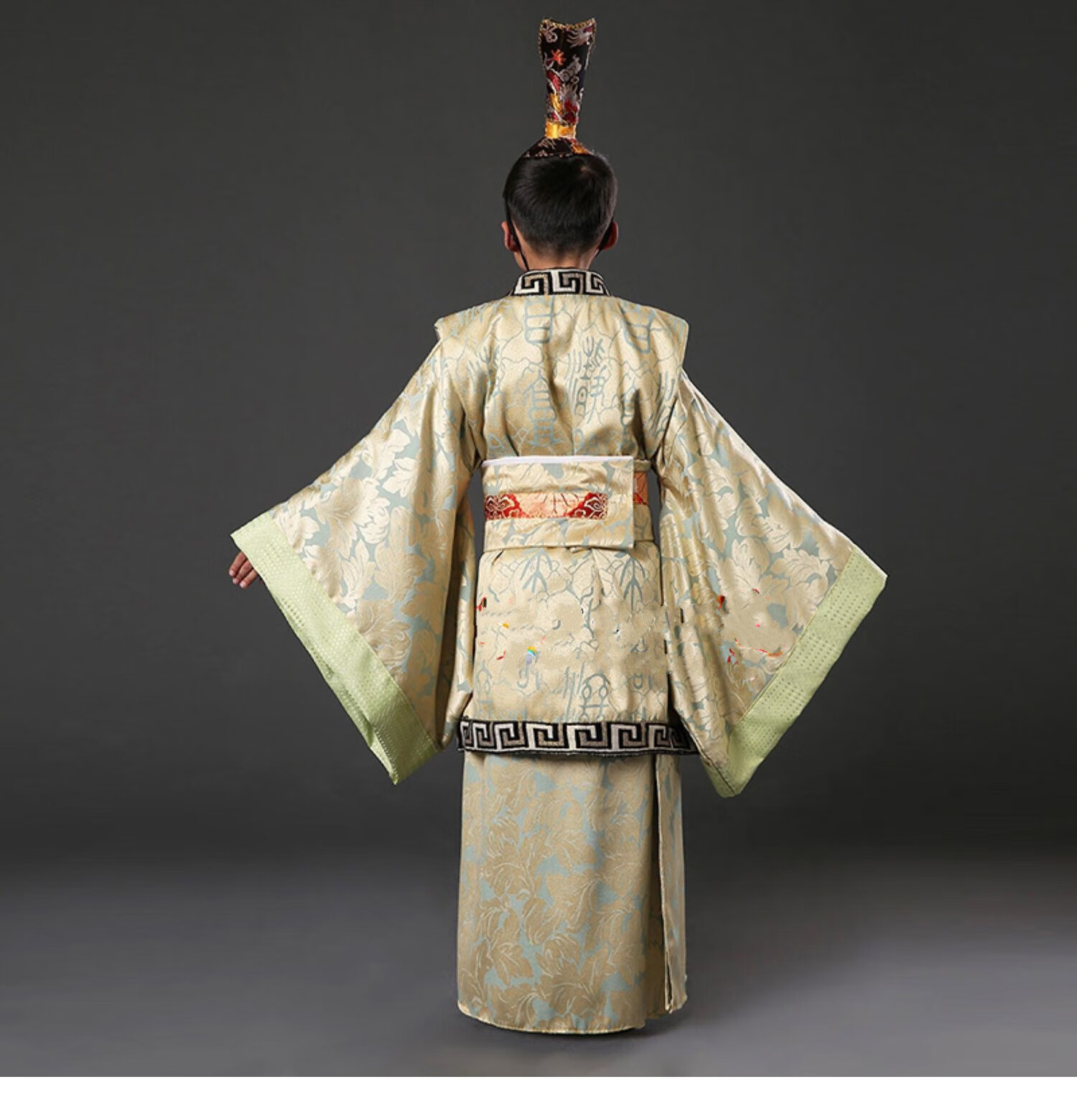 儿童古装男童汉服秦汉朝丞相大臣官服棉代太监文官表演出服装 浅灰色