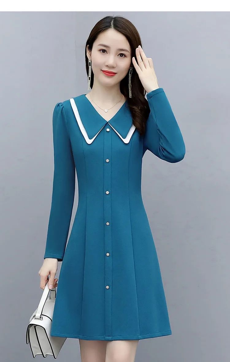 女装新款连衣裙女2021春秋季新款韩版时尚气质收腰显瘦打底中长款a