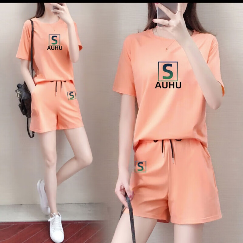 亲肤透气休闲运动套装女纯棉运动套装女夏季2021新款短袖短裤宽松时尚