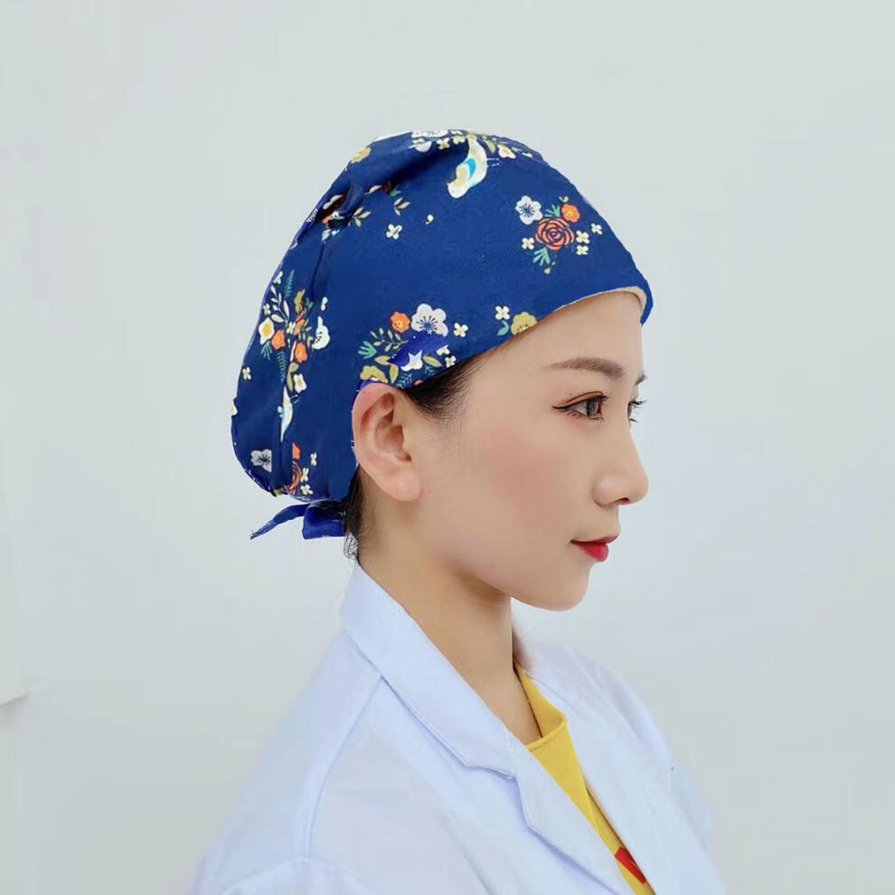 护士帽圆帽室帽子男女印花可爱包头帽薄款透气口腔护士帽工作帽粉色小