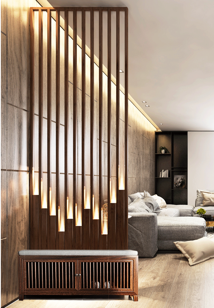 玄关隔断北欧客厅屏风餐厅射灯格栅办公装饰现代竹木轻奢加厚款