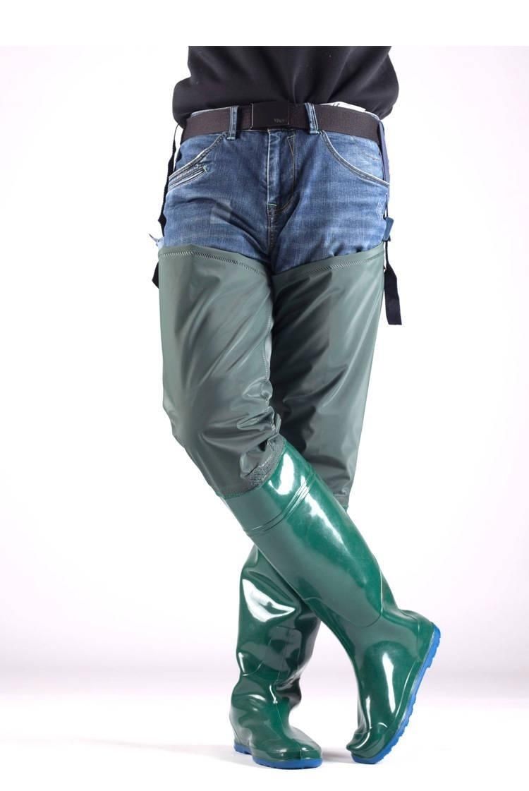 半身过膝男女下水裤加厚超高筒雨靴防水插秧鞋捕鱼软底涉水钓鱼鞋蓝腿