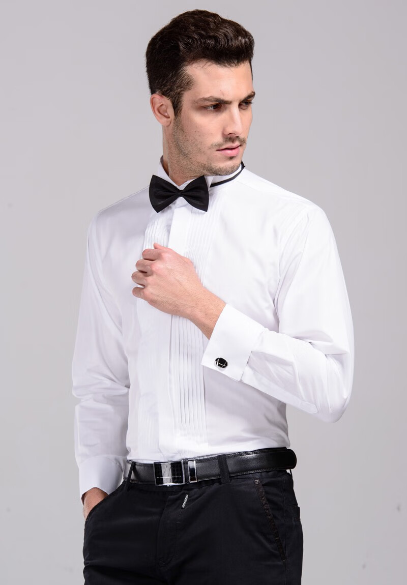 燕尾服衬衣男士长袖礼服衬衫演出派队领结新郎燕子领结婚法式袖扣 无