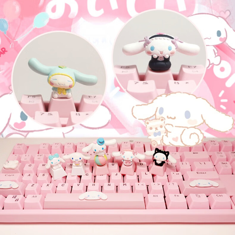 技mdng可爱大耳朵机械键盘r4粉色女个性键帽卡通生立体周边朋克骏珀