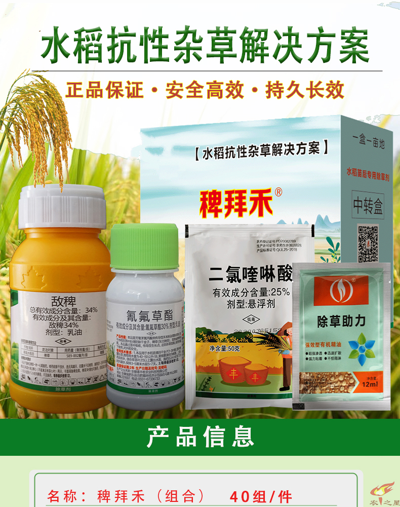稗拜禾敌稗氰氟草酯二氯喹啉酸抗性稗草千金子青稗水稻田除草剂