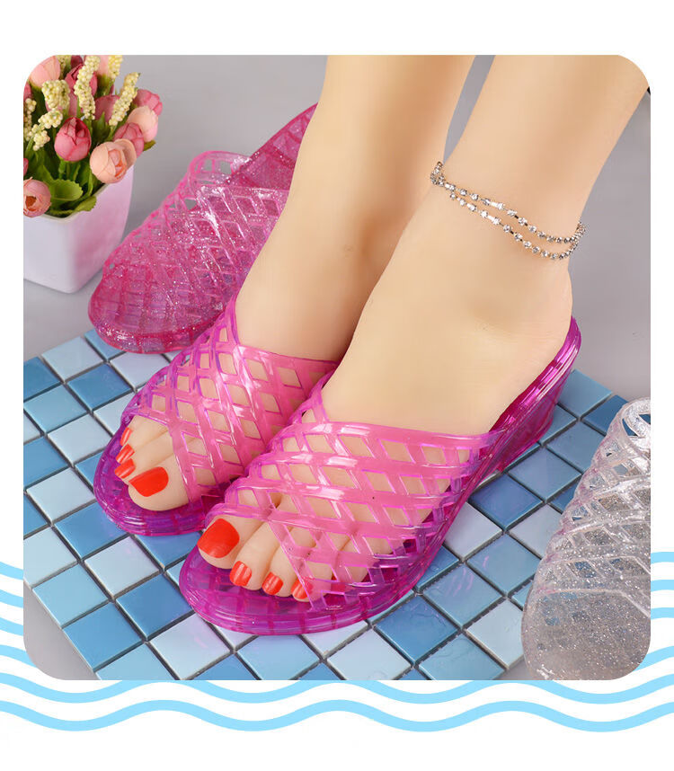 夏季拖鞋女室外穿防滑果冻水晶软塑料熟胶高跟厚底坡跟休闲凉拖鞋酒