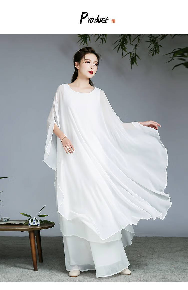 禅服茶道服女复古民国风禅舞服装女三层套装茶中国风白色禅意飘逸中式