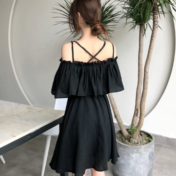 套装2穿夏季层雪纺吊带连衣女短款收腰显瘦子公主韩版一字肩 白色吊带