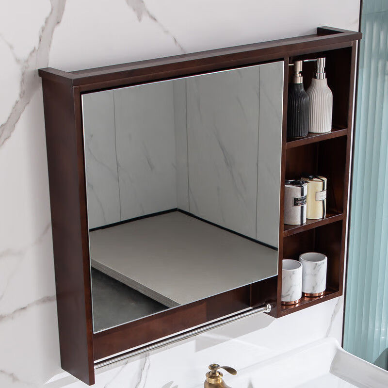 橡木浴室柜镜柜单独卖卫生间镜子置物架洗漱台收纳柜实木储物吊柜茶