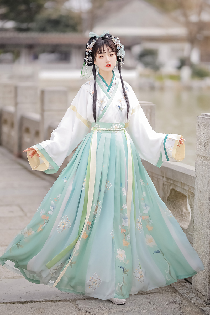 古风汉服女夏季初中生高中生青少女孩魏晋制三件套女交领齐腰襦裙春夏