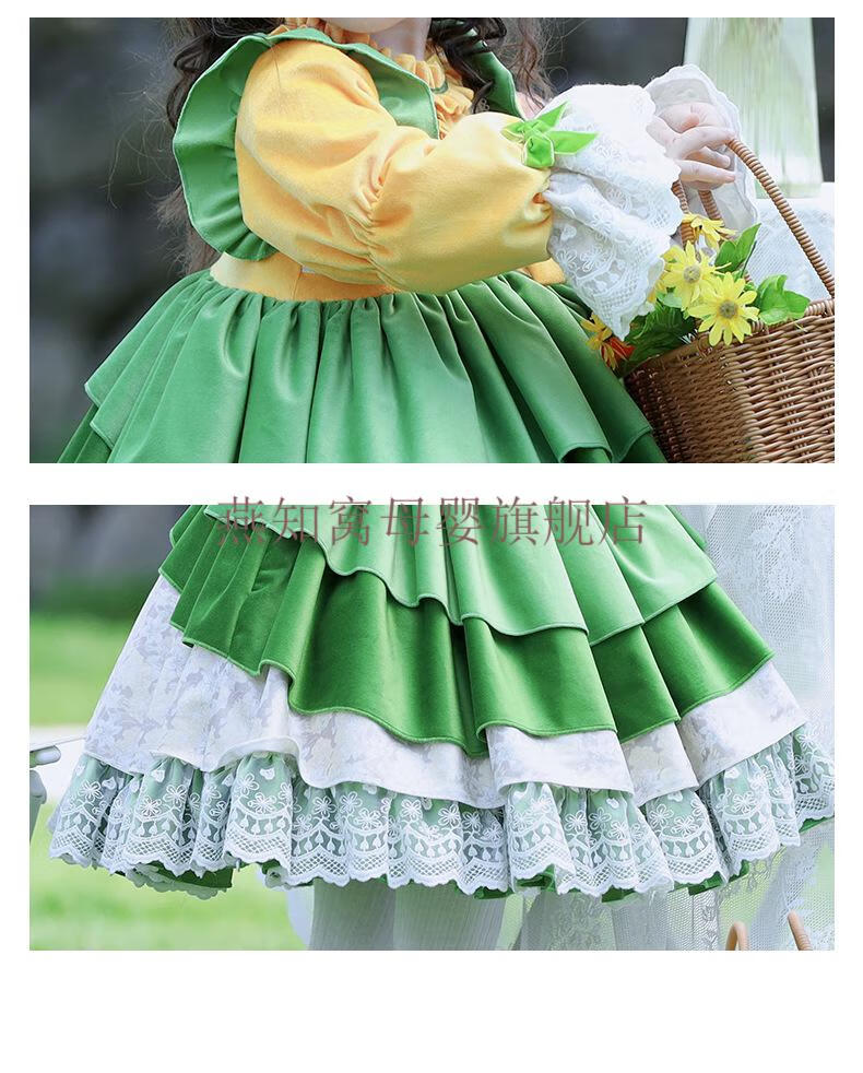 轻奢2022新款秋冬女童洛丽塔lolita公主裙万圣节丝绒连衣裙 墨绿色